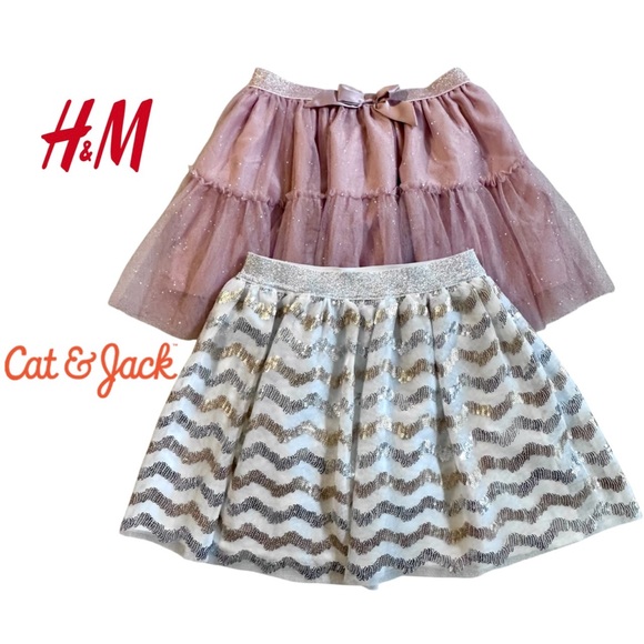 H&M Other - 2 Tulle Skirts H&M Cat & Jack Pink White Sequins Fairycore Whimsical Girl M 7/8